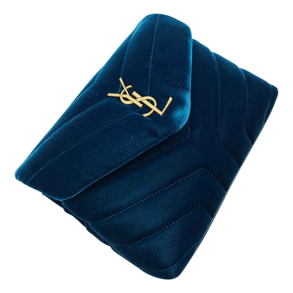 Saint Laurent Monogram Loulou New Toy Matelassé  Blue Velvet Cross Body Bag