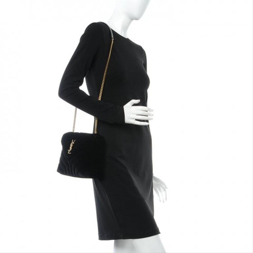Saint Laurent Monogram Loulou Quilted Monogram Small Chain Satchel Black Velvet Shoulder Bag