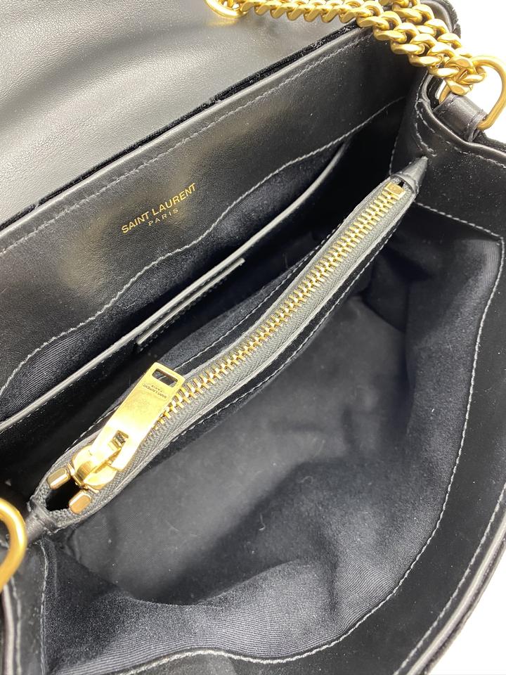 Saint Laurent Monogram Loulou Quilted Monogram Small Chain Satchel Black Velvet Shoulder Bag
