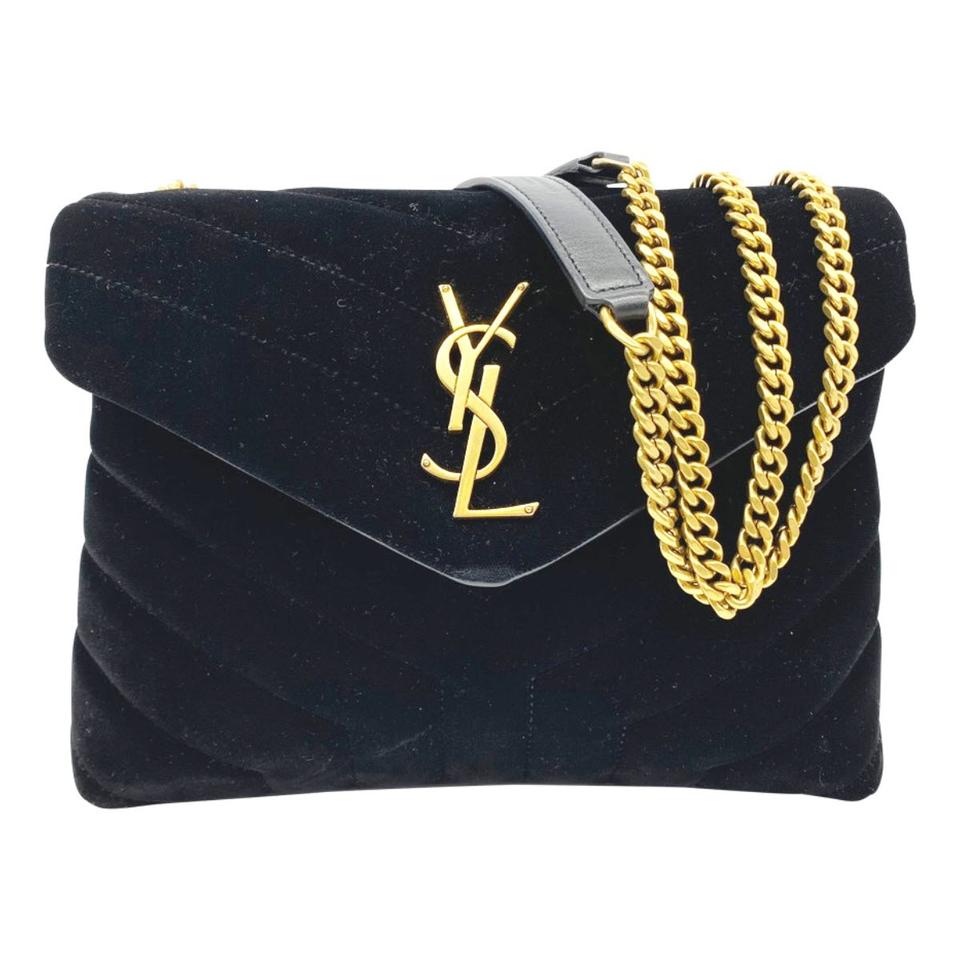 Saint Laurent Monogram Loulou Quilted Monogram Small Chain Satchel Black Velvet Shoulder Bag