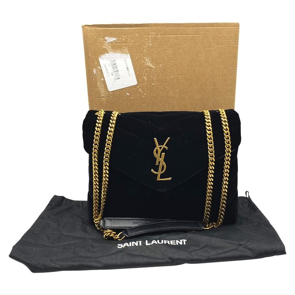 Saint Laurent Monogram Loulou Quilted Monogram Small Chain Satchel Black Velvet Shoulder Bag