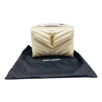 Saint Laurent Monogram Loulou Small Embossed Metallic Gold Leather Shoulder Bag