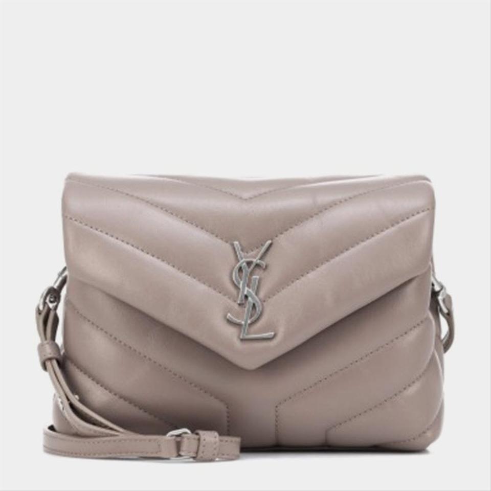Saint Laurent Monogram Loulou Toy Grey Lambskin Leather Cross Body Bag