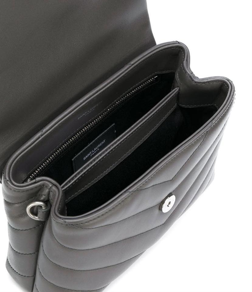 Saint Laurent Monogram Loulou Toy Grey Lambskin Leather Cross Body Bag