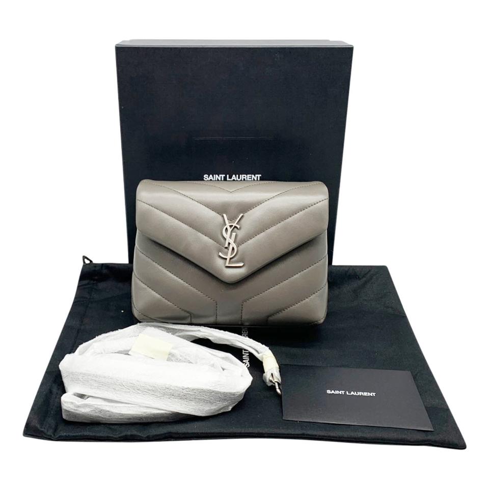 Saint Laurent Monogram Loulou Toy Grey Lambskin Leather Cross Body Bag