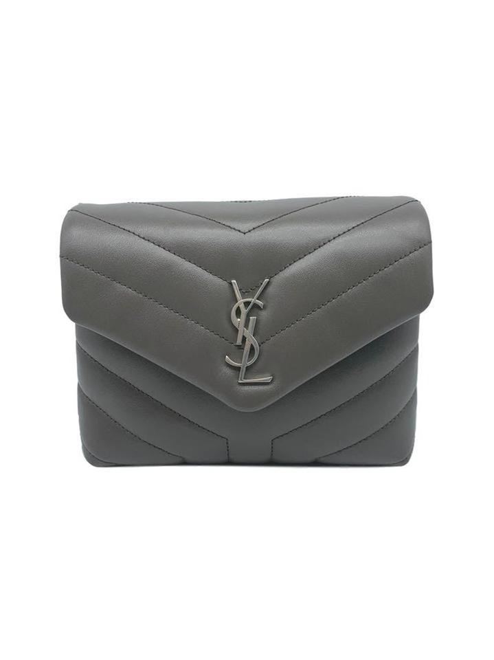 Saint Laurent Monogram Loulou Toy Grey Lambskin Leather Cross Body Bag
