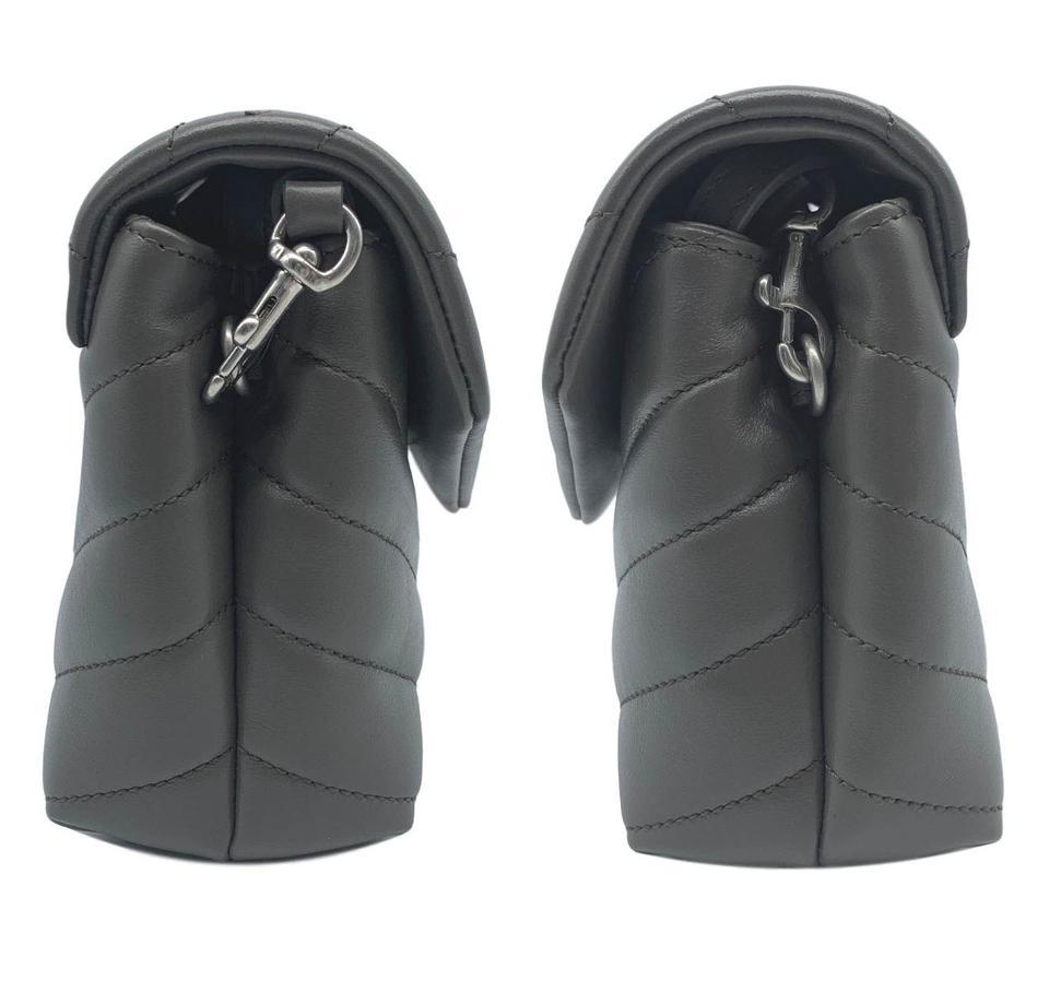 Saint Laurent Monogram Loulou Toy Grey Lambskin Leather Cross Body Bag