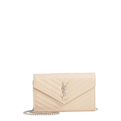 Saint Laurent Monogram Quilted Wallet On A Chain Envelope Poudre Beige Leather Cross Body Bag