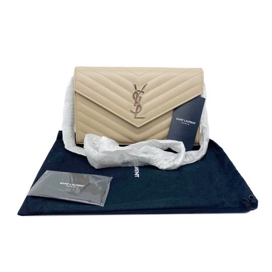 Saint Laurent Monogram Quilted Wallet On A Chain Envelope Poudre Beige Leather Cross Body Bag