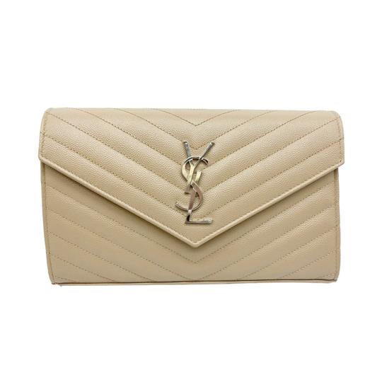 Saint Laurent Monogram Quilted Wallet On A Chain Envelope Poudre Beige Leather Cross Body Bag