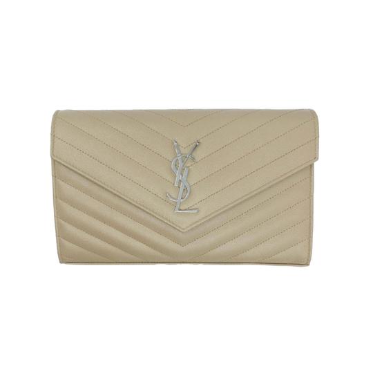 Saint Laurent Monogram Quilted Wallet On A Chain Envelope Poudre Beige Leather Cross Body Bag