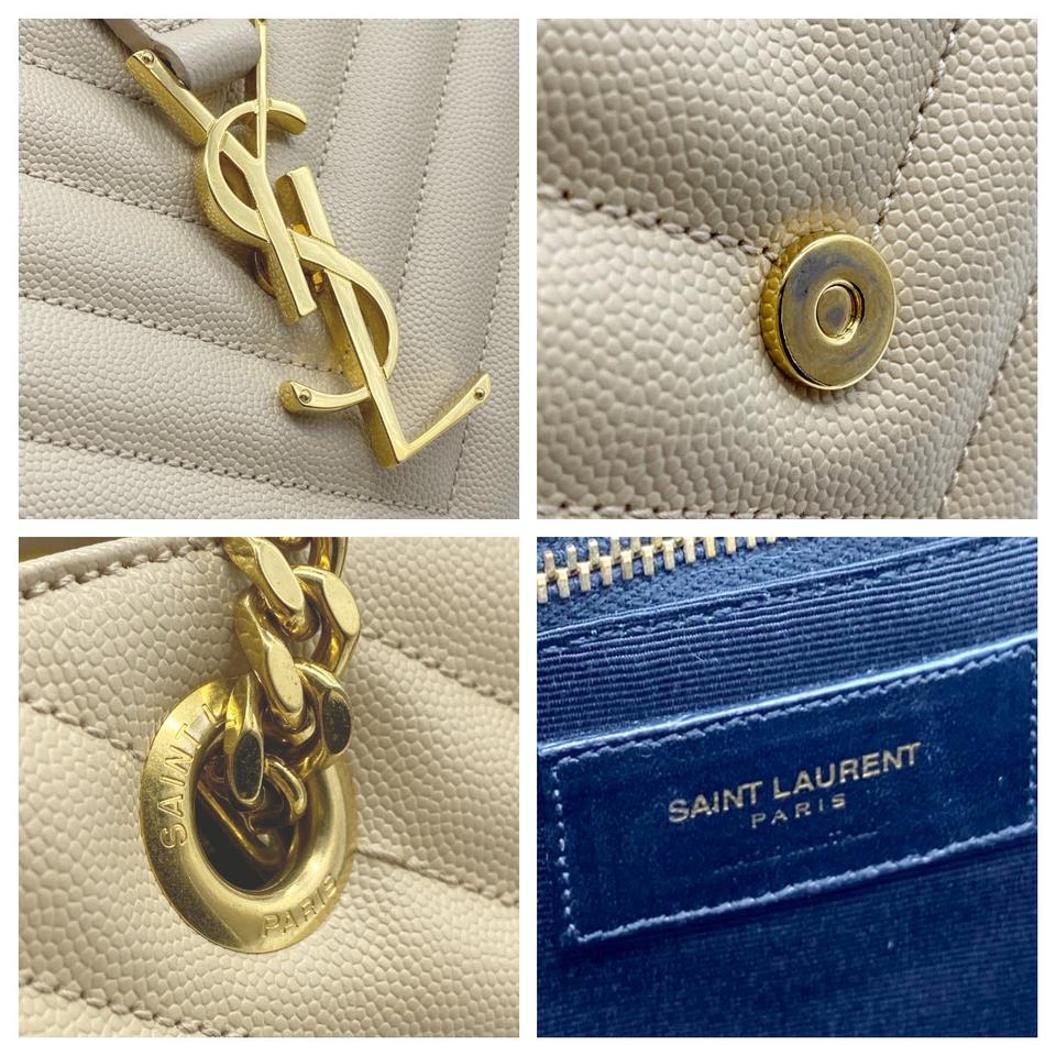 Saint Laurent Monogram Shopping Grain De Poudre Matelasse Chevron Beige Leather Shoulder Bag