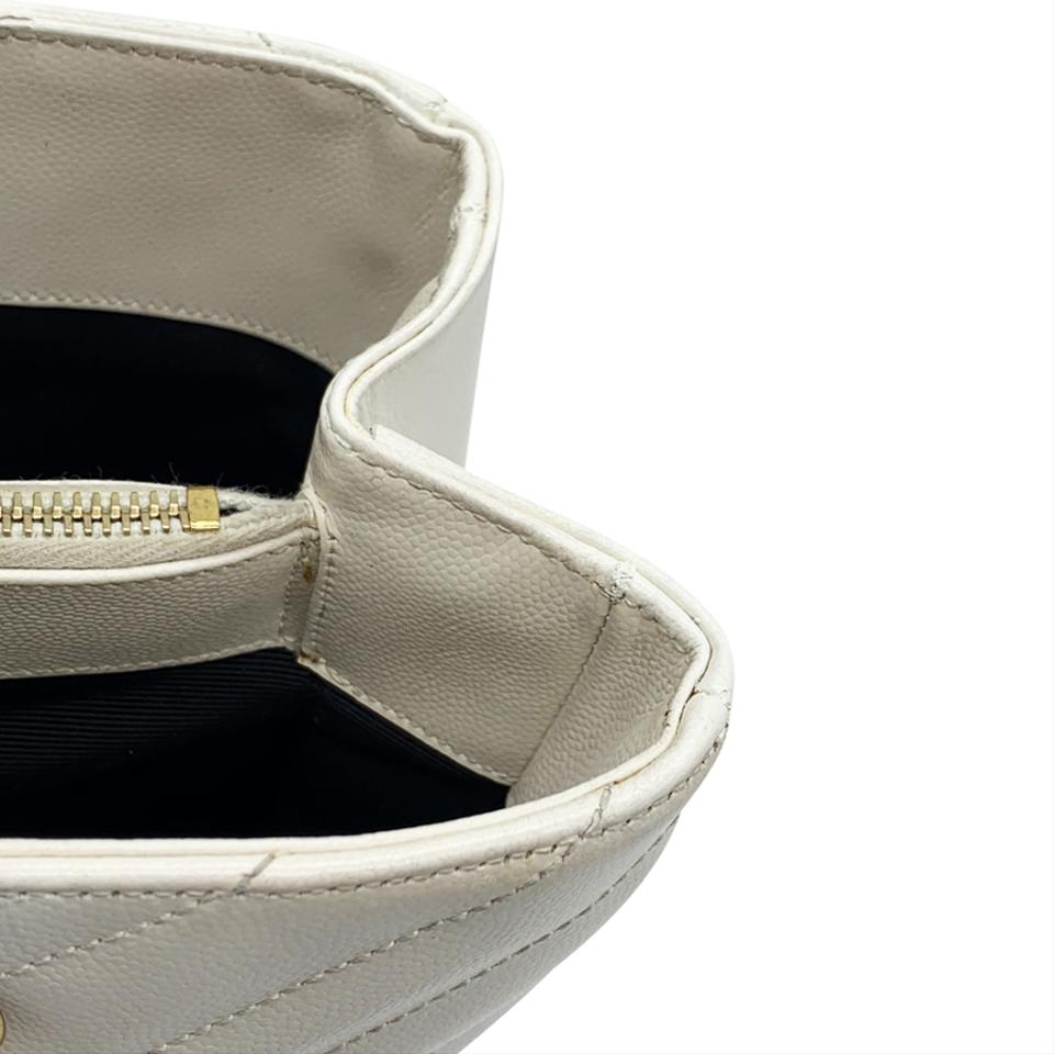 Saint Laurent Monogram Shopping Grain De Poudre Matelasse Chevron White Leather Shoulder Bag