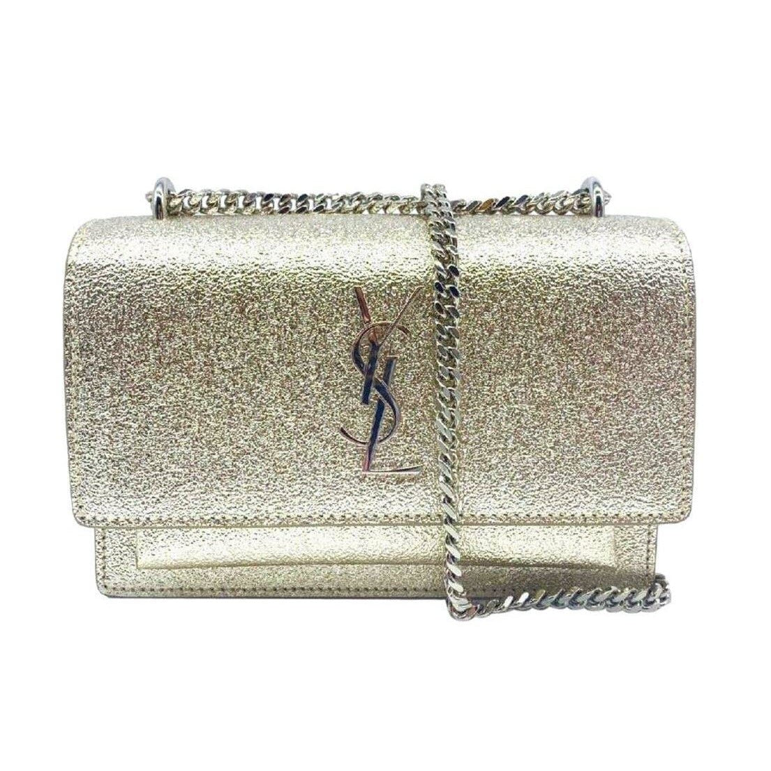 Saint Laurent Monogram Sunset Metallized Metallic Gold Leather Cross Body Bag