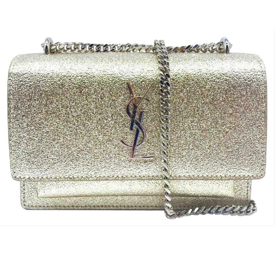 Saint Laurent Monogram Sunset Metallized Metallic Gold Leather Cross Body Bag