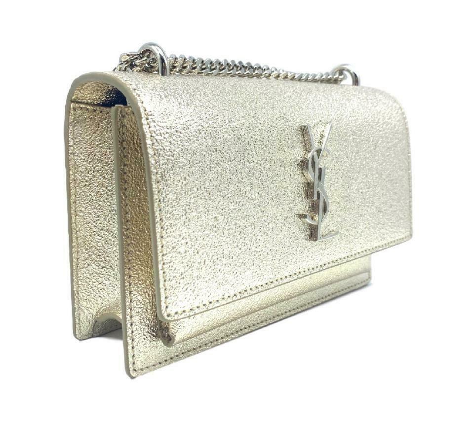 Saint Laurent Monogram Sunset Metallized Metallic Gold Leather Cross Body Bag