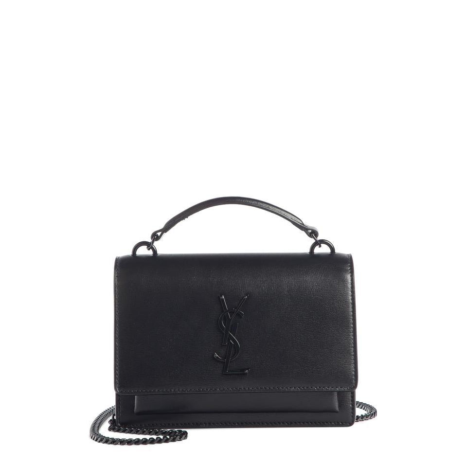 Saint Laurent Monogram Sunset Top Handle Wallet On A Chain Black Leather Noir Crossbody