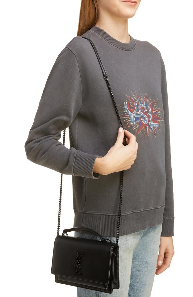 Saint Laurent Monogram Sunset Top Handle Wallet On A Chain Black Leather Noir Crossbody