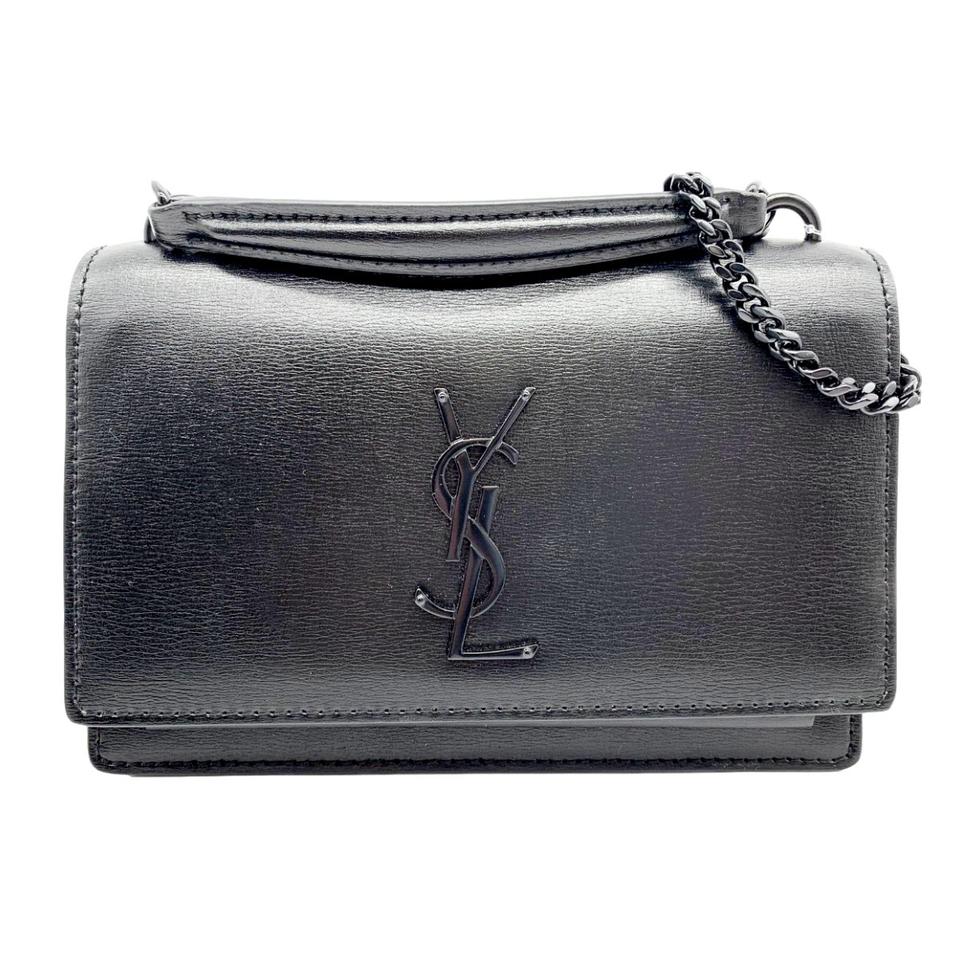 Saint Laurent Monogram Sunset Top Handle Wallet On A Chain Black Leather Noir Crossbody