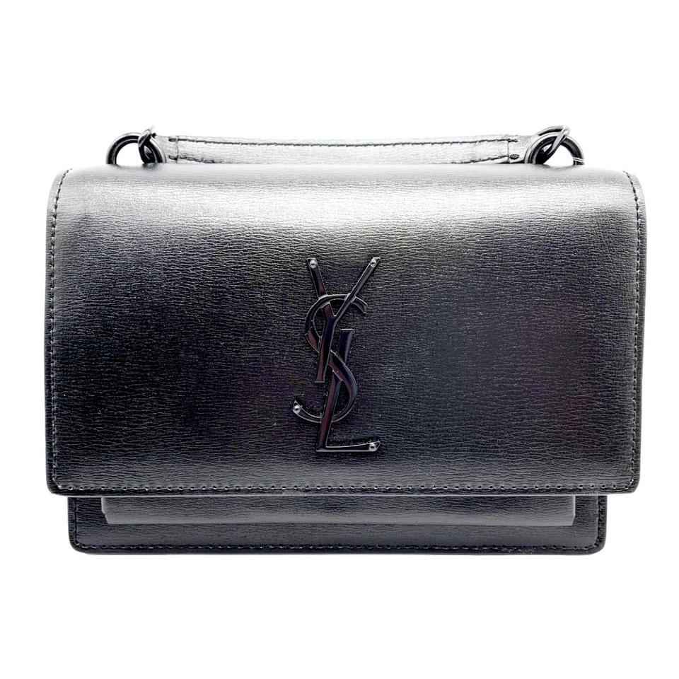 Saint Laurent Monogram Sunset Top Handle Wallet On A Chain Black Leather Noir Crossbody