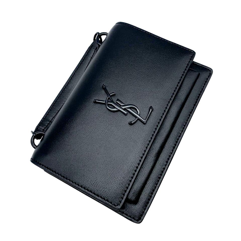 Saint Laurent Monogram Sunset Top Handle Wallet On A Chain Black Leather Noir Crossbody