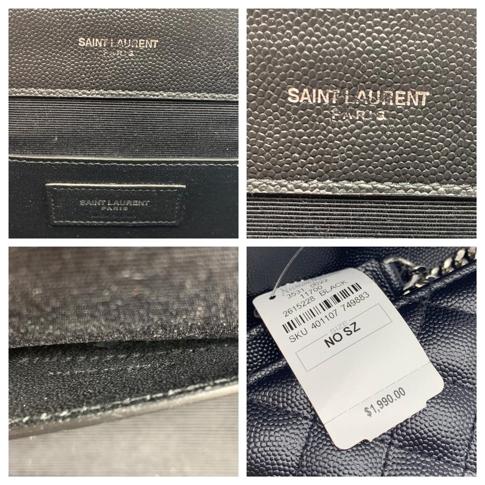 Saint Laurent Monogram Ysl Envelope Small Chain - Silver Hardware Black Leather Shoulder Bag