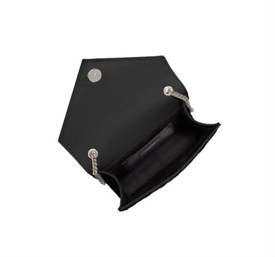 Saint Laurent Envelope Quilted Leather Chain Wallet Black Silver Hardware