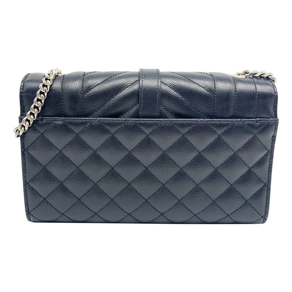 Saint Laurent Monogram Ysl Envelope Small Chain - Silver Hardware Black Leather Shoulder Bag