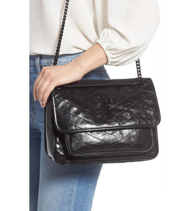 Saint Laurent Niki Medium Black Leather Shoulder Bag