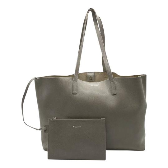 Saint Laurent Shopping Shoulder Bag Monogram with Pouch Grey Leather Tote