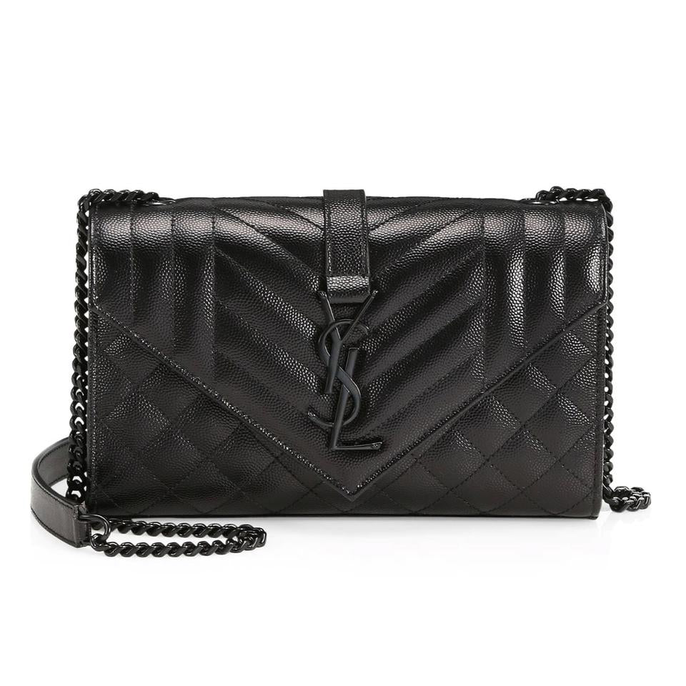 Saint Laurent Small Envelope Monogram Matelassé Black Leather Shoulder Bag