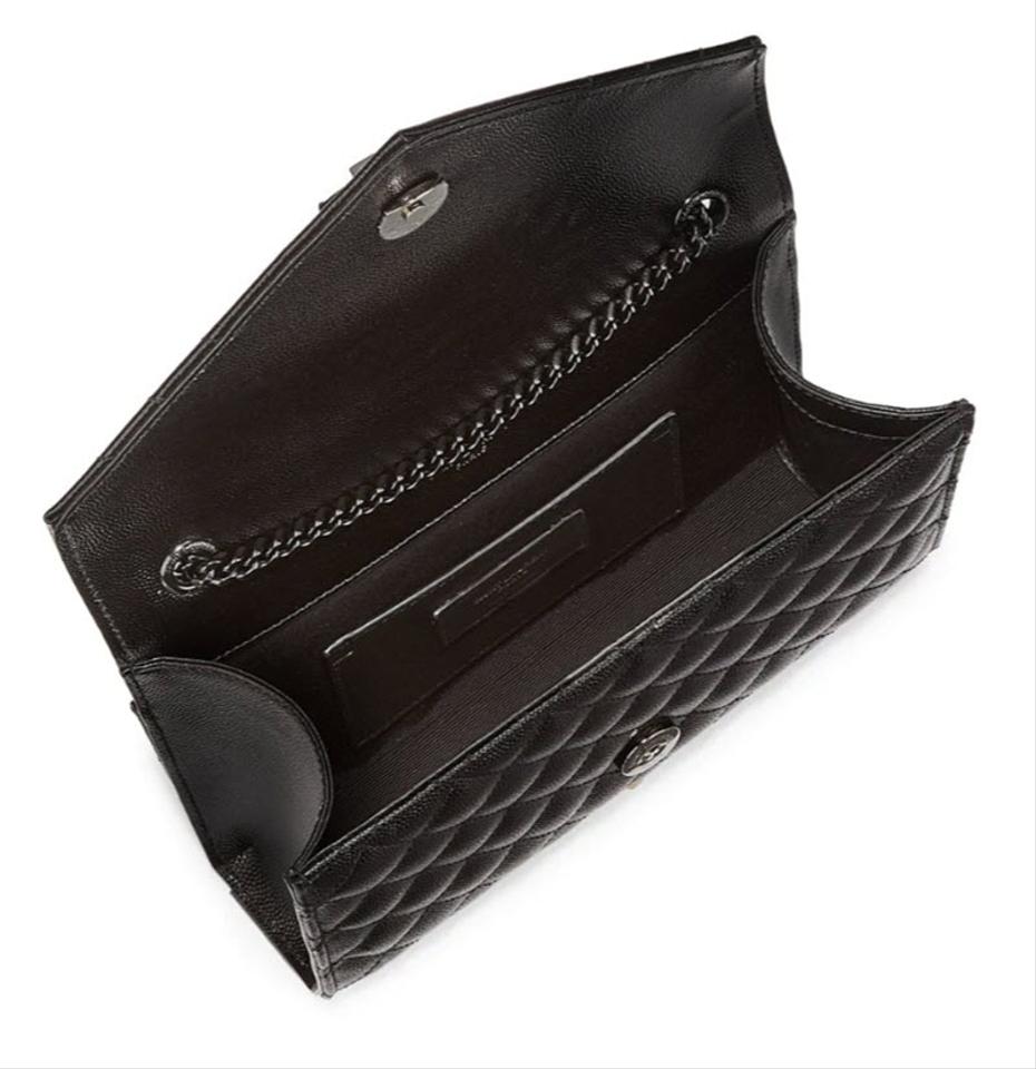 Saint Laurent Small Envelope Monogram Matelassé Black Leather Shoulder Bag