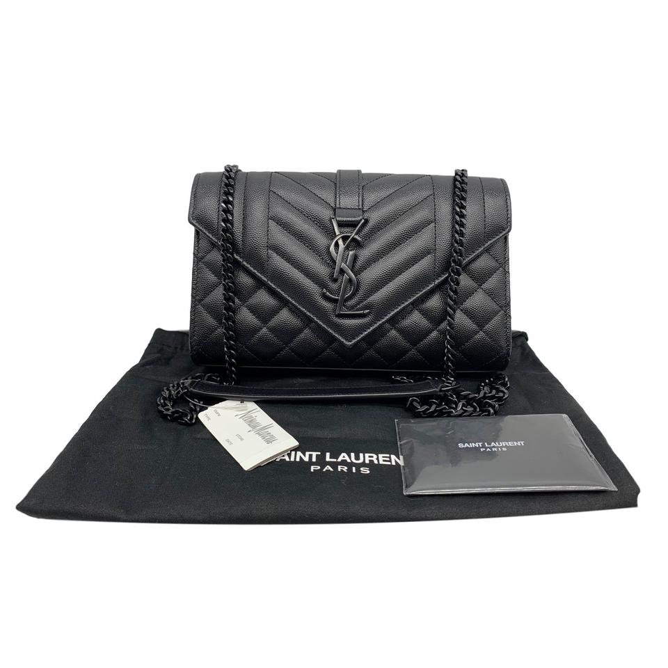 Saint Laurent Small Envelope Monogram Matelassé Black Leather Shoulder Bag