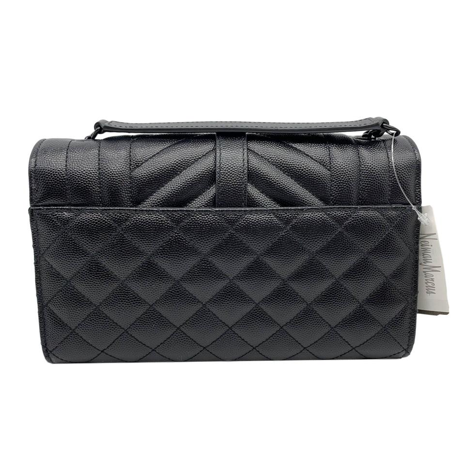 Saint Laurent Small Envelope Monogram Matelassé Black Leather Shoulder Bag