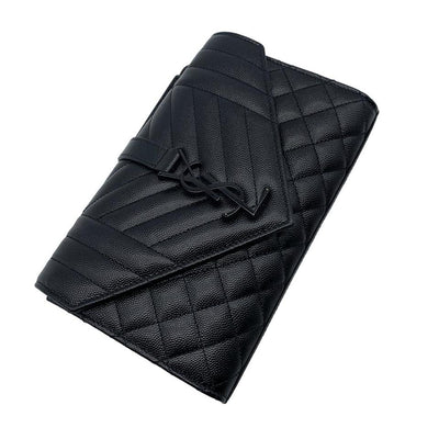 Saint Laurent Small Envelope Monogram Matelassé Black Leather Shoulder Bag