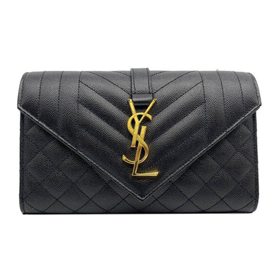 Saint Laurent Small Ysl Monogram Satchel Envelope Triquilt Black Leather Shoulder Bag