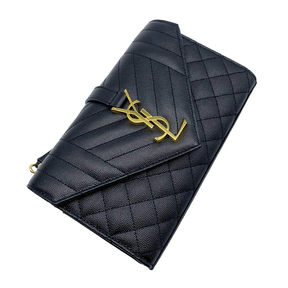 Saint Laurent Small Ysl Monogram Satchel Envelope Triquilt Black Leather Shoulder Bag