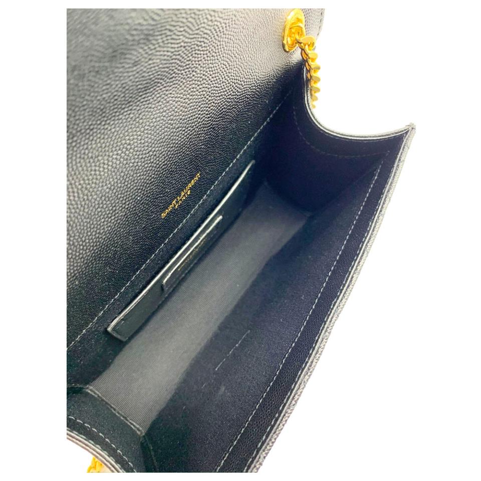 Saint Laurent Small Ysl Monogram Satchel Envelope Triquilt Black Leather Shoulder Bag