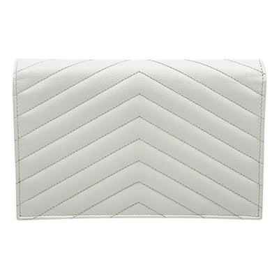 Saint Laurent Wallet Monogram Envelope Chevron Chain Woc White Leather Shoulder Bag
