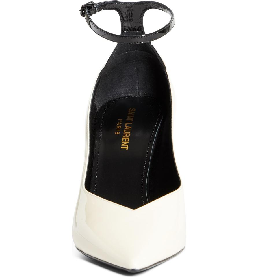 Saint Laurent White Zoe Ankle Strap Pointed Toe Pumps