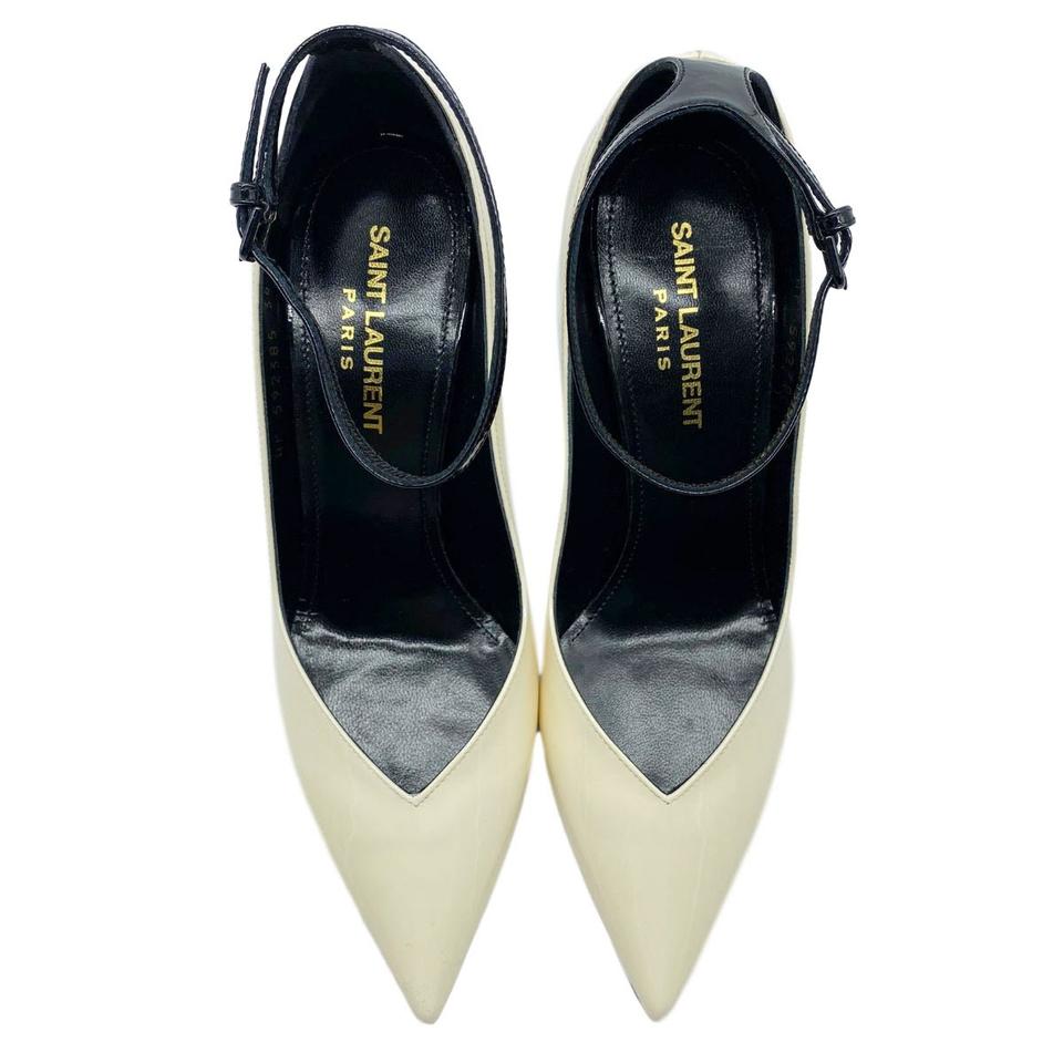 Saint Laurent White Zoe Ankle Strap Pointed Toe Pumps