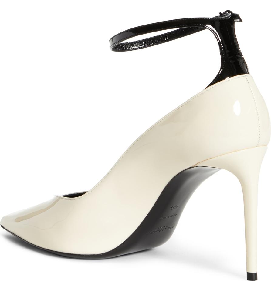 Saint Laurent White Zoe Ankle Strap Pointed Toe Pumps