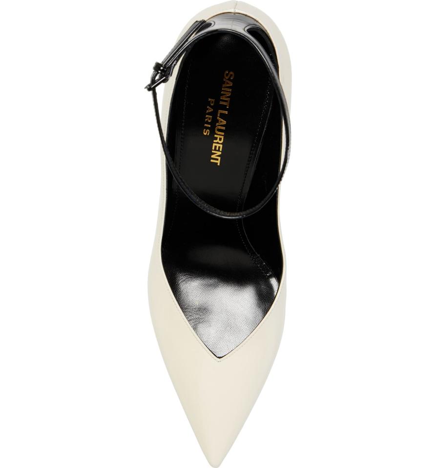 Saint Laurent White Zoe Ankle Strap Pointed Toe Pumps