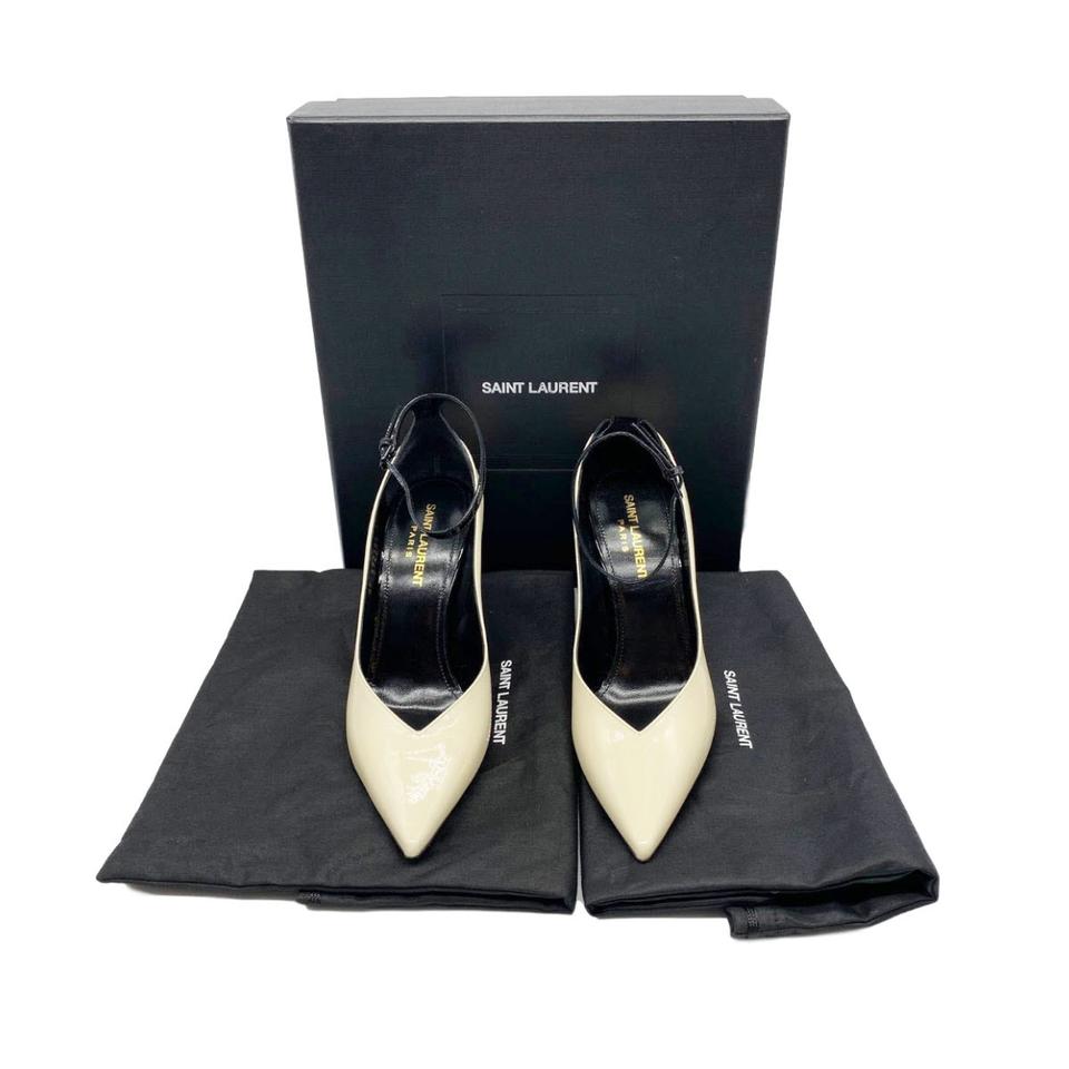 Saint Laurent White Zoe Ankle Strap Pointed Toe Pumps