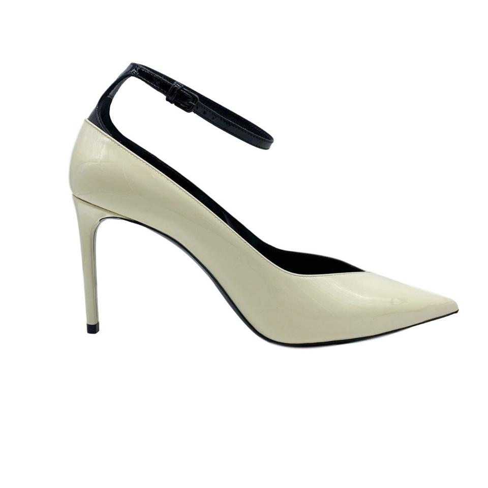 Saint Laurent White Zoe Ankle Strap Pointed Toe Pumps