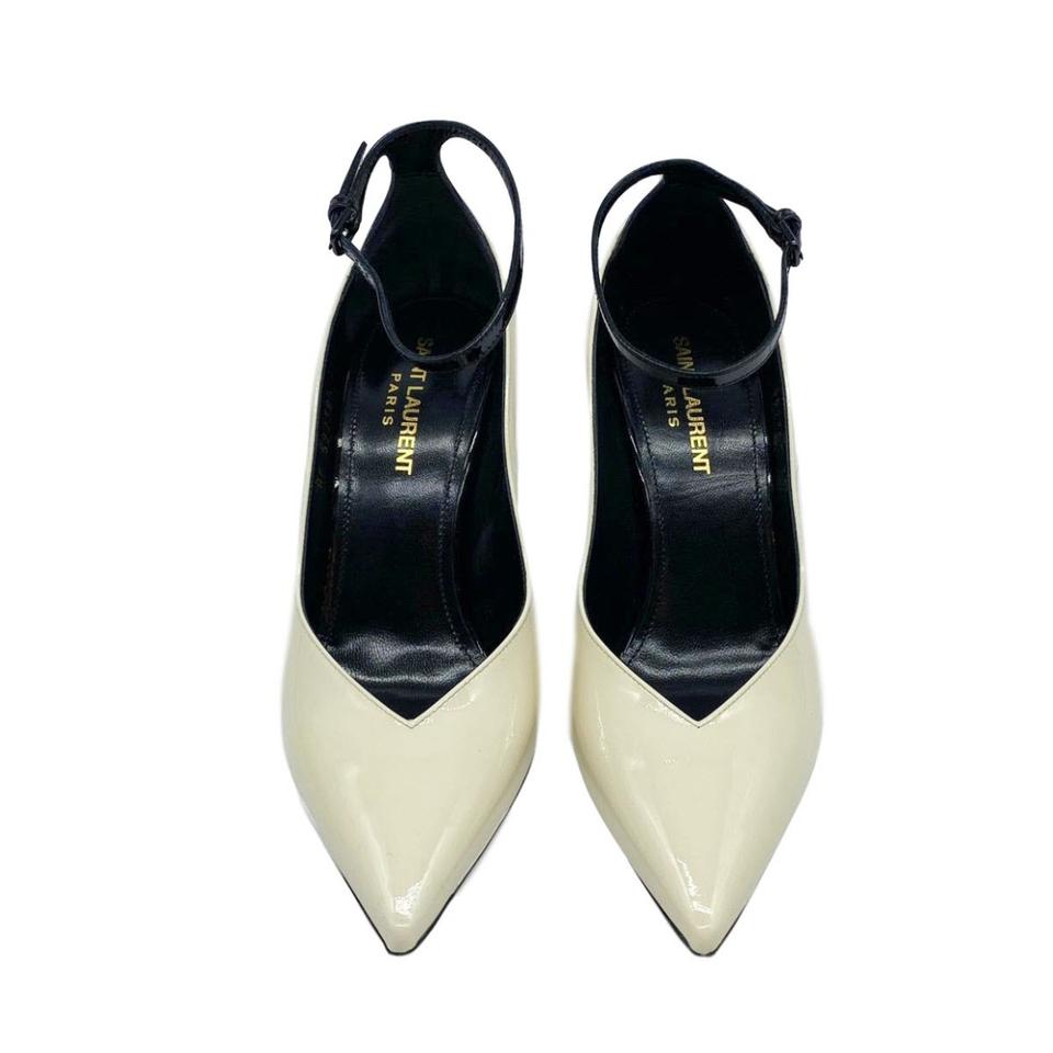 Saint Laurent White Zoe Ankle Strap Pointed Toe Pumps