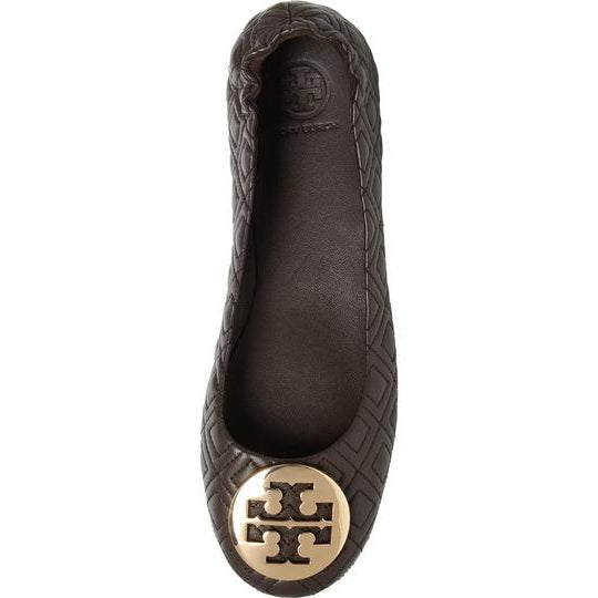 Tory Burch Brown Minnie Travel Ballet Leather Flats