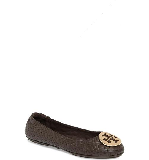 Tory Burch Brown Minnie Travel Ballet Leather Flats