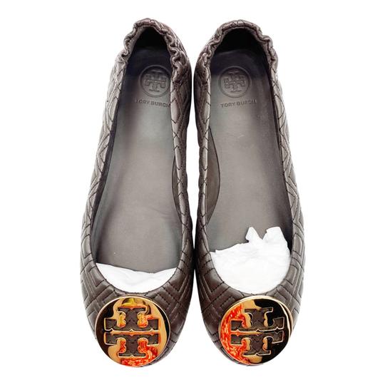Tory Burch Brown Minnie Travel Ballet Leather Flats