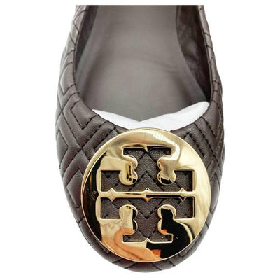 Tory Burch Brown Minnie Travel Ballet Leather Flats